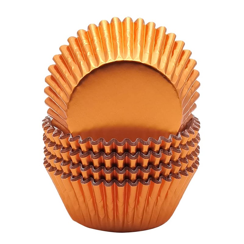 Mombake أكواب مومباك القياسية من ورق الألمنيوم البرتقالي لعمل الكب كيك، أكواب مافن للحفلات والمزيد، 100 قطعة - Image 1